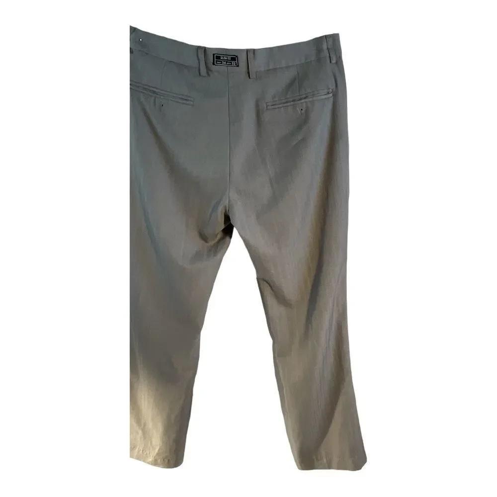 MB STUDIO GRAY POLYESTER FLAT FRONT MEN'S SLIM FIT 34X 32 DRESS PANTS